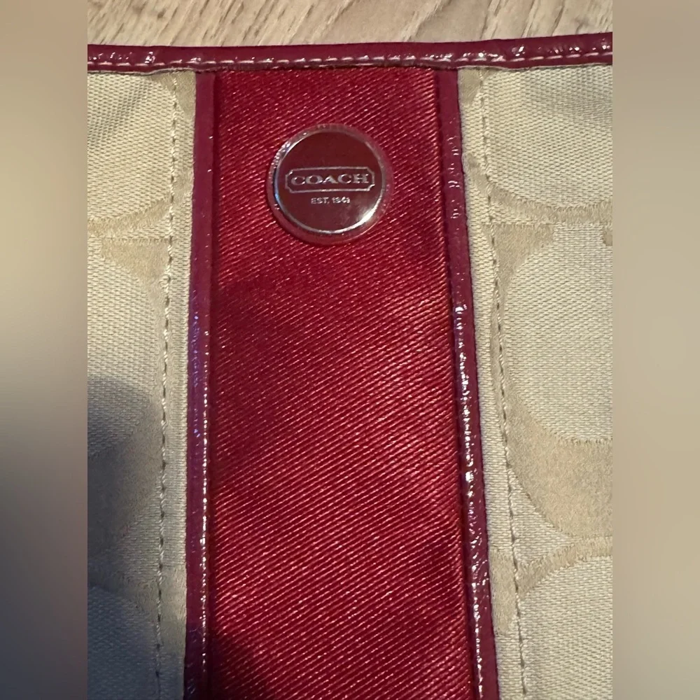 Coach Signature C Jacquard Canvas Crossbody Bag Burgundy Trim